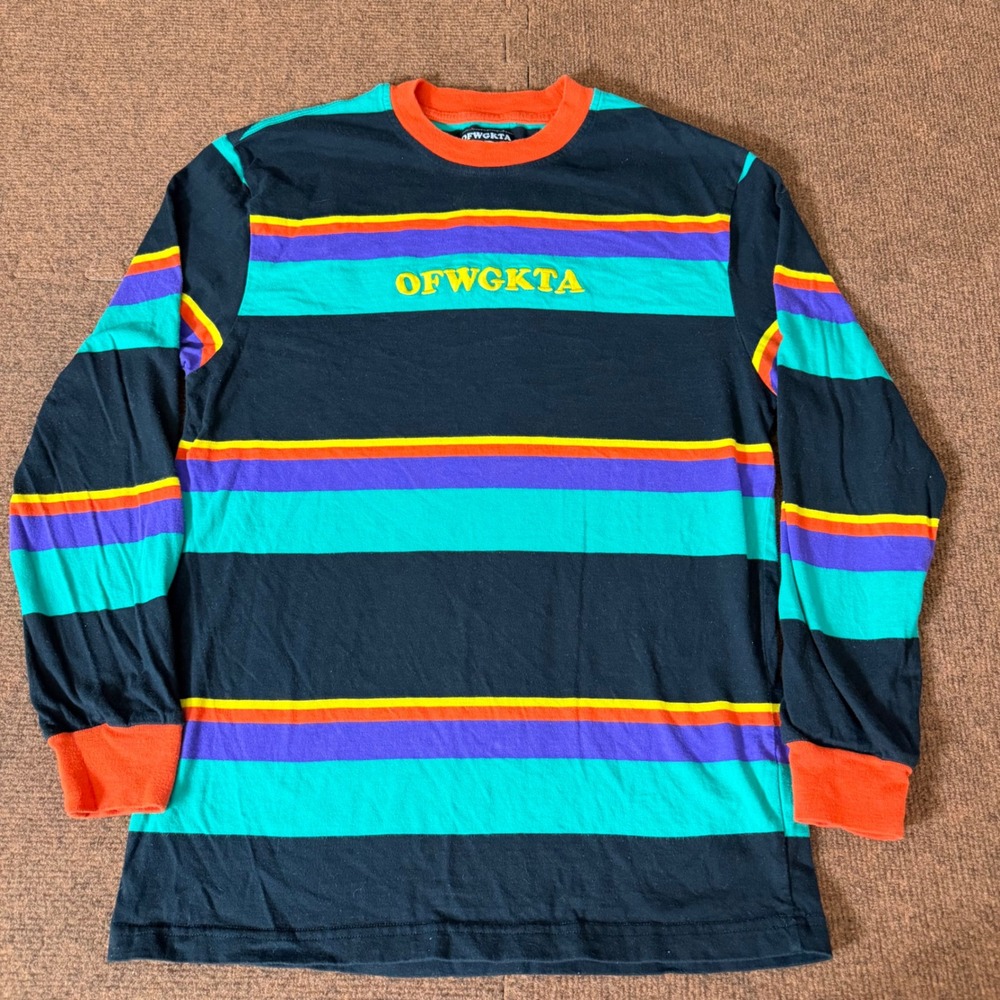 OFWGKTA Odd Future Striped Long Sleeve Shirt Mens Medium Black Teal Purple M